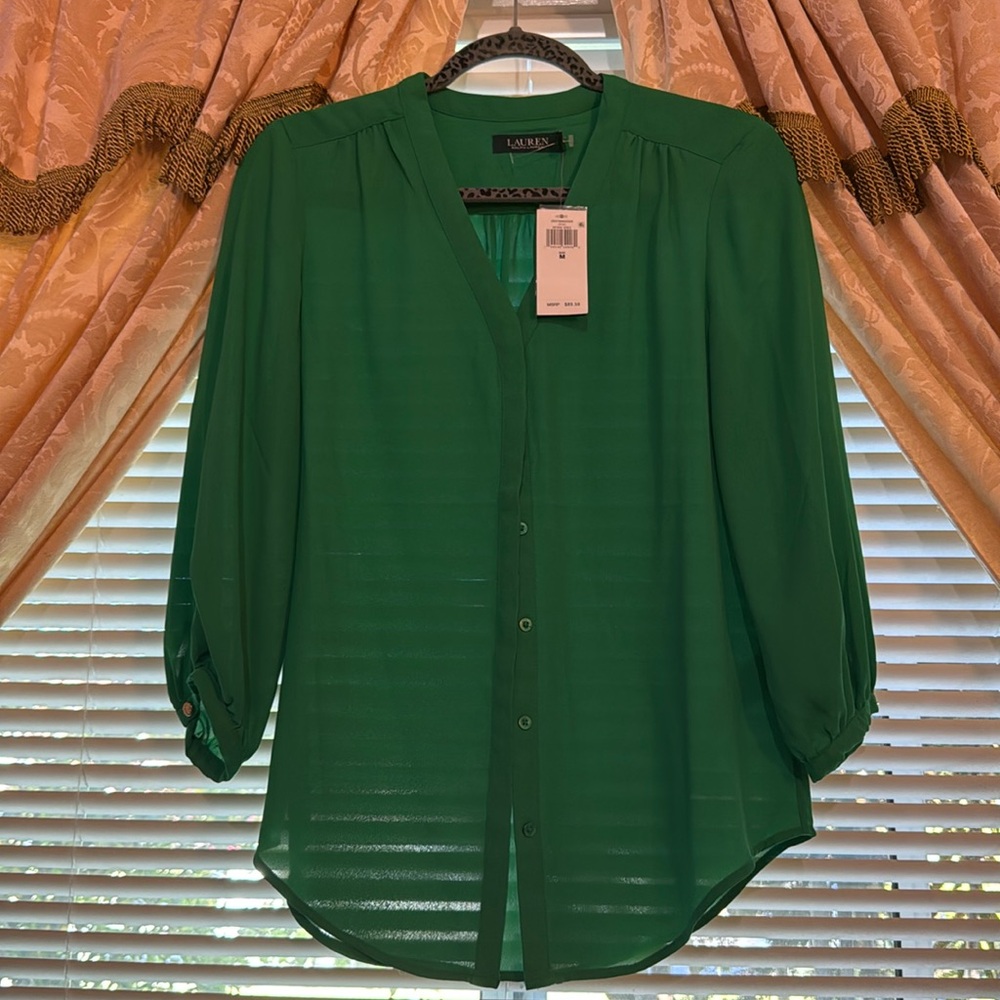 NWT Lauren Ralph Lauren green dressy shirt